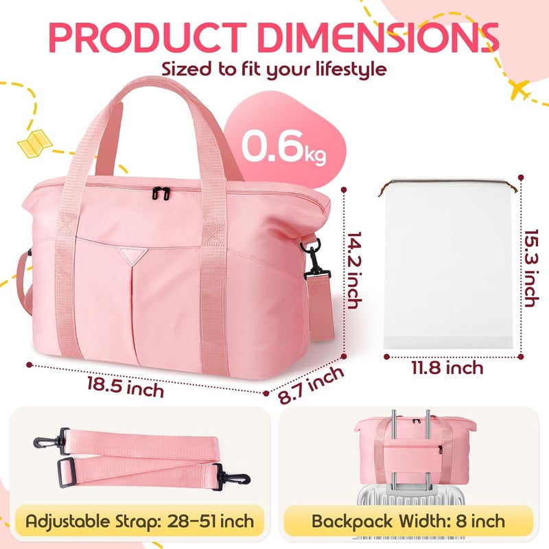 Magimack Duffle Bag for Travel, Carry-on Travel Bag with Trolley Sleeve, Sport Gym Bag for Women, Overnight Bag for Men, Hospital Bag for Labor and Delivery (Pink) - Image 2